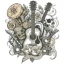 guitar small microphone drums JGF initials tattoo design idea