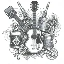 guitar small microphone drums JGF initials tattoo design idea