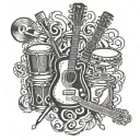guitar small microphone drums JGF initials tattoo design idea