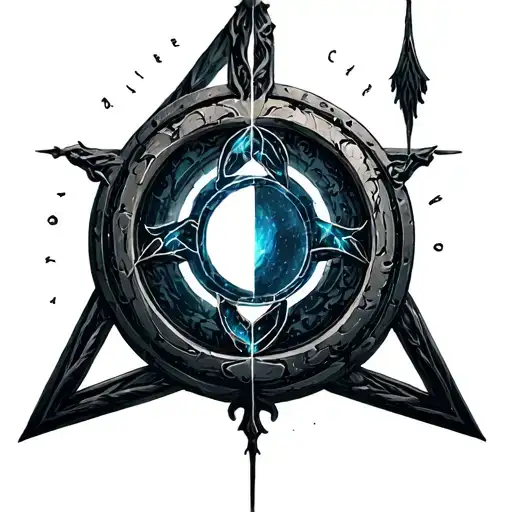 arc reactor mixed deathly hallows symbol tattoo design idea