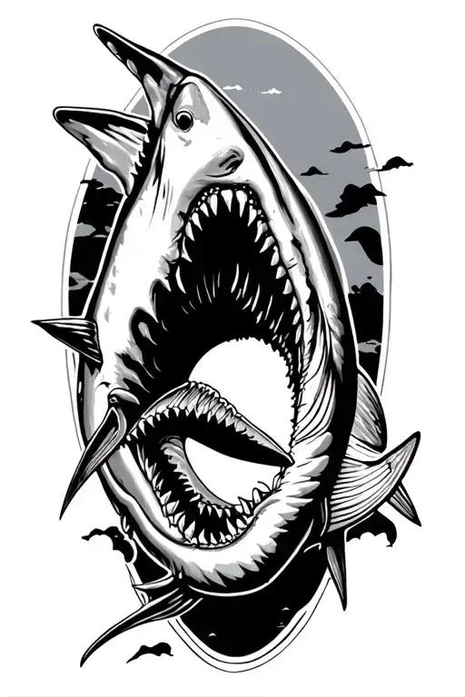 spearfisher caught shark tattoo design idea