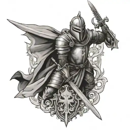 fallen knight with sword tattoo design idea