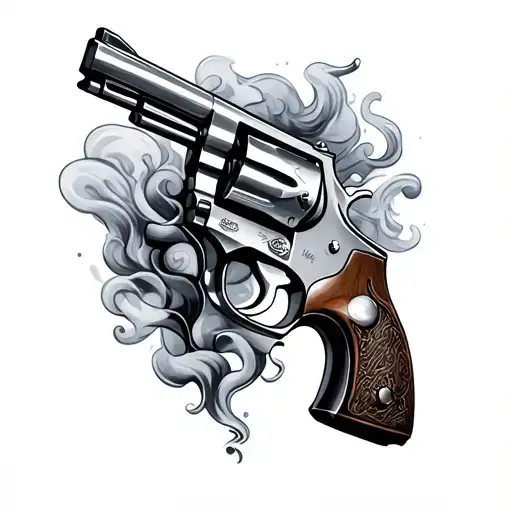 revolver  with a smoking barrel tattoo design idea
