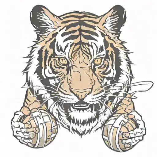 football and a tiger face tattoo design idea