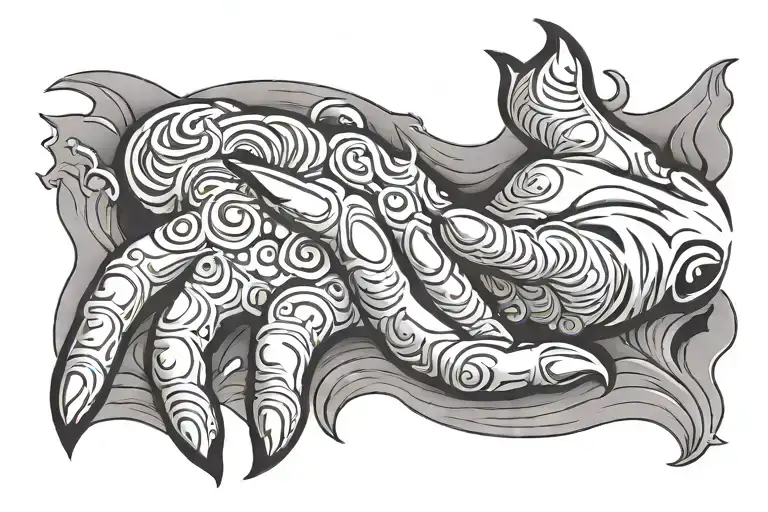 god hand with a dog paw and water waves tattoo design idea