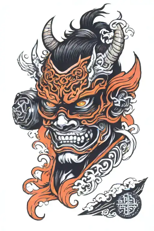 japanese demon mask ski goggles tattoo design idea