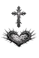 heart shape, clouds, rays, floral patterns, Norse cross, crown of thorns tattoo design idea