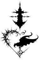 heart shape, clouds, rays, floral patterns, Norse cross, crown of thorns tattoo design idea