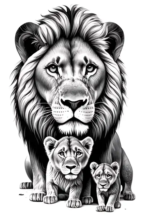 lion family with 2 cubs tattoo design idea