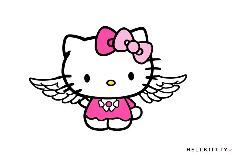 hello kitty and angel wing tramp stamp feminine fine line tattoo design idea
