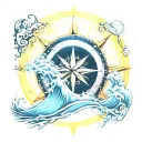 compass rose inside pipeline wave crashing with sun rays breaking through  tattoo design idea