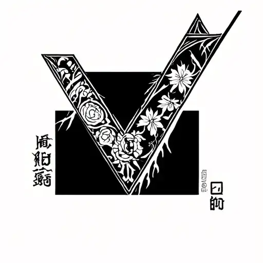 V shaped tattoo with Japanese and spartan warrior influences. no flowers tattoo design idea