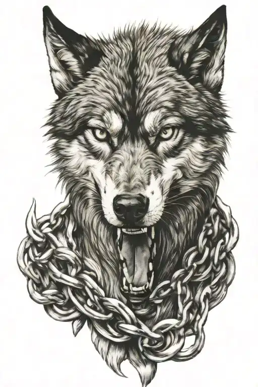 angry wolf chain wrapped tattoo design idea