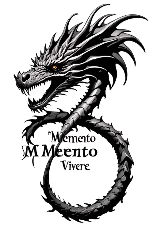 "Memento Mori Memento Vivere" Dragon Eating Tail Infinity Symbol tattoo design idea