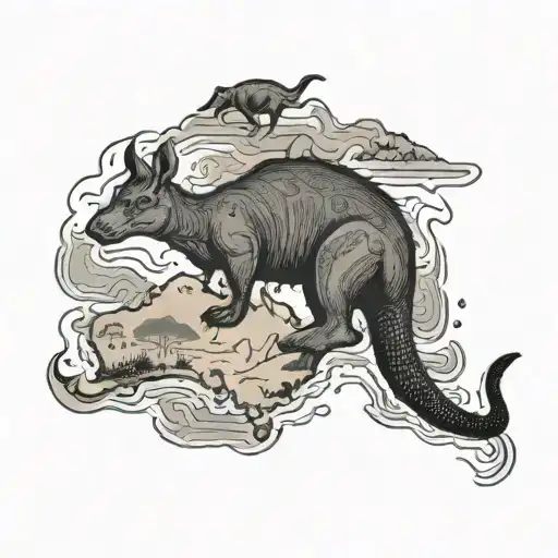 australia map kangaroo walking on crocodile tattoo design idea