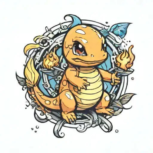 cute charmander tattoo design idea