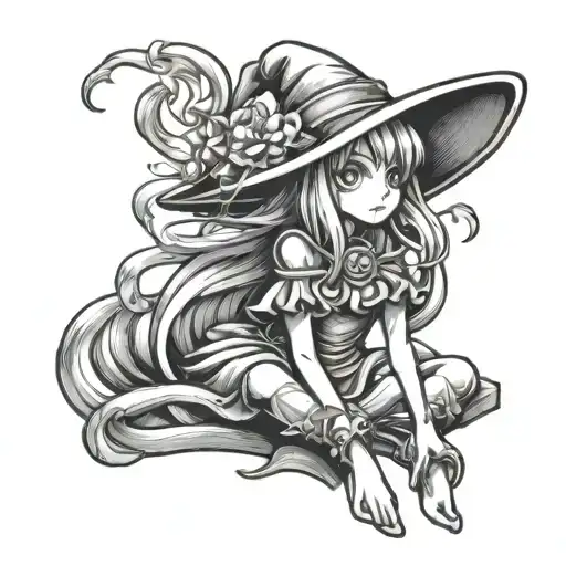 dark magician girl sitting on vileplume tattoo design idea