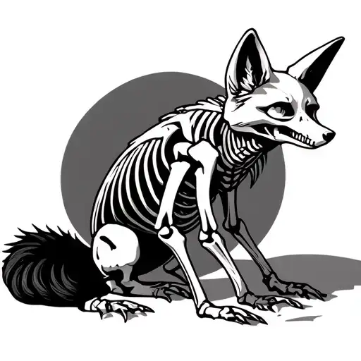 Logo of fox skeleton sitting alone. tattoo design idea
