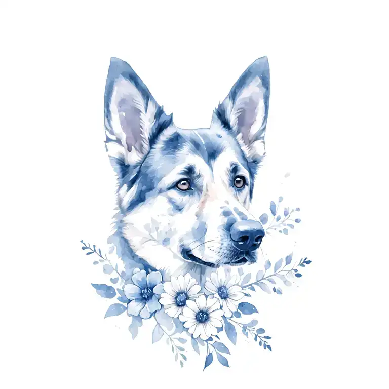 German shepherd mix outline made of flowers blooming tattoo design idea