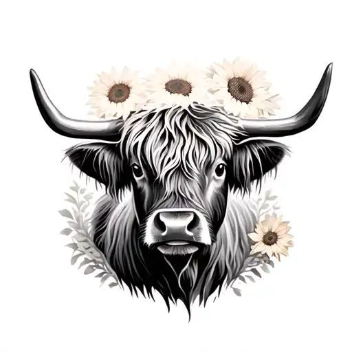 Sunflower highland cow tattoo design idea