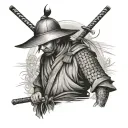 Vietnamese samurai wearing straw jingasa tattoo design idea