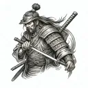 Vietnamese samurai wearing straw jingasa tattoo design idea