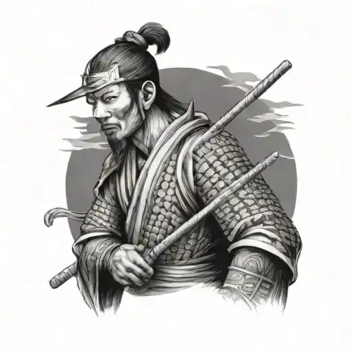 Vietnamese samurai wearing straw jingasa tattoo design idea