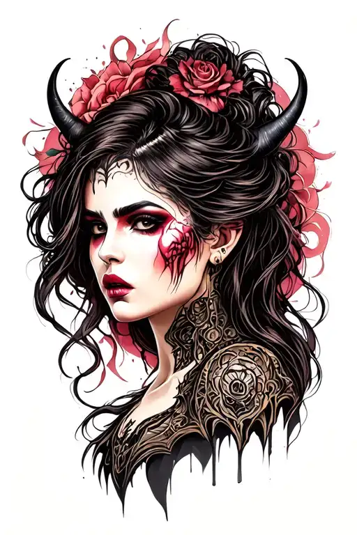 beautiful evil woman tattoo design idea