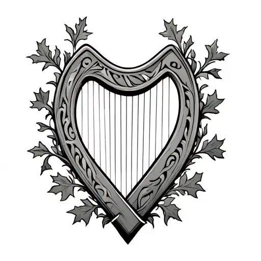 irish triskele and harp with oak foliage tattoo design idea