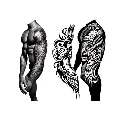 Full body tattoo, left arm fully covered Samoan tribal ,right arm gangster Chicano style tatto full coverage ,right leg  tattoo design idea