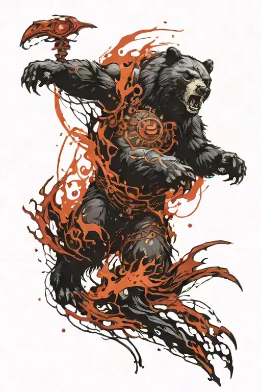 World of Warcraft mage casting spell fire ice druid bear fight tattoo design idea