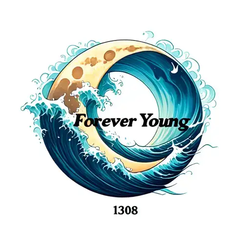 "Forever Young 1308" "Forever Young 1308" Infinity moon and waves crashing tattoo design idea