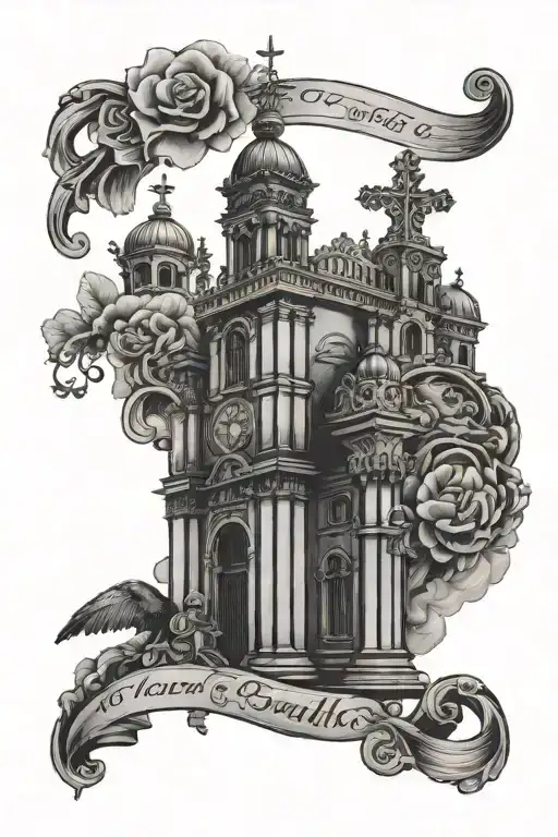 Mexican Catholic Church tattoo design idea