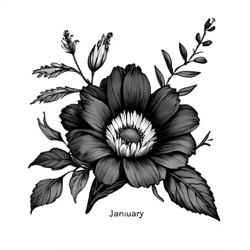March, december, January, July, October and February birth flowers tattoo design idea