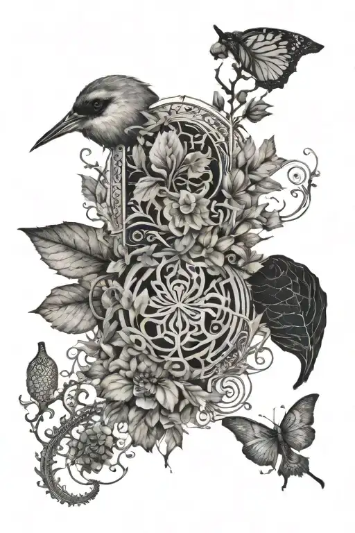 Combine elements of Muse's album artwork with intricate botanical patterns to symbolize your love for both music and nature tattoo design idea