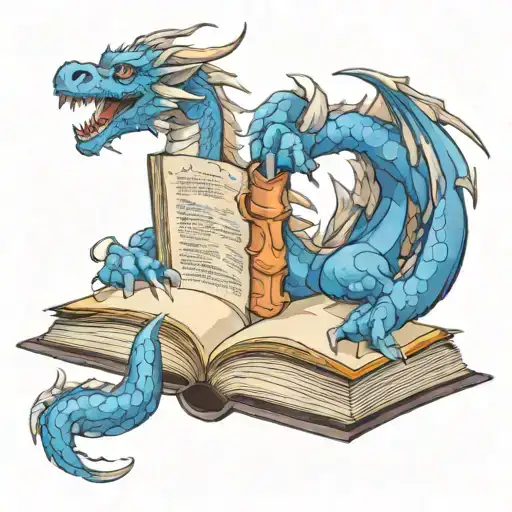 dragon book open in front tattoo design idea