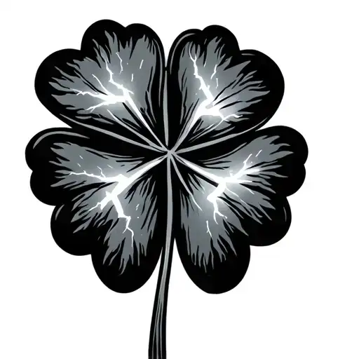 black five leaf clover with lightning tattoo design idea