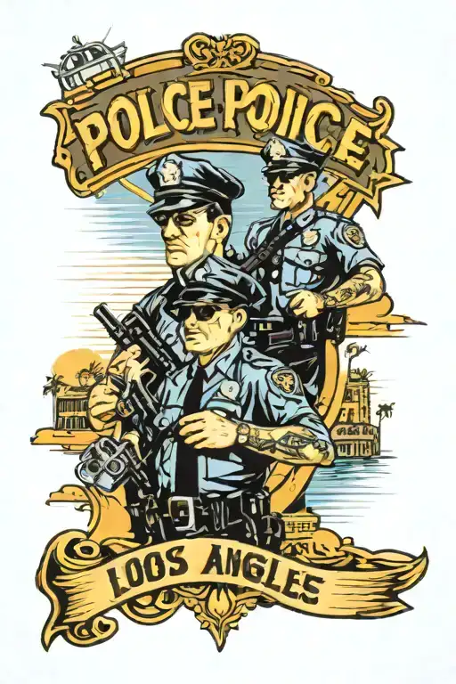 police, Los Angeles cityscape tattoo design idea