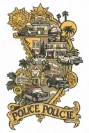 police, Los Angeles cityscape tattoo design idea