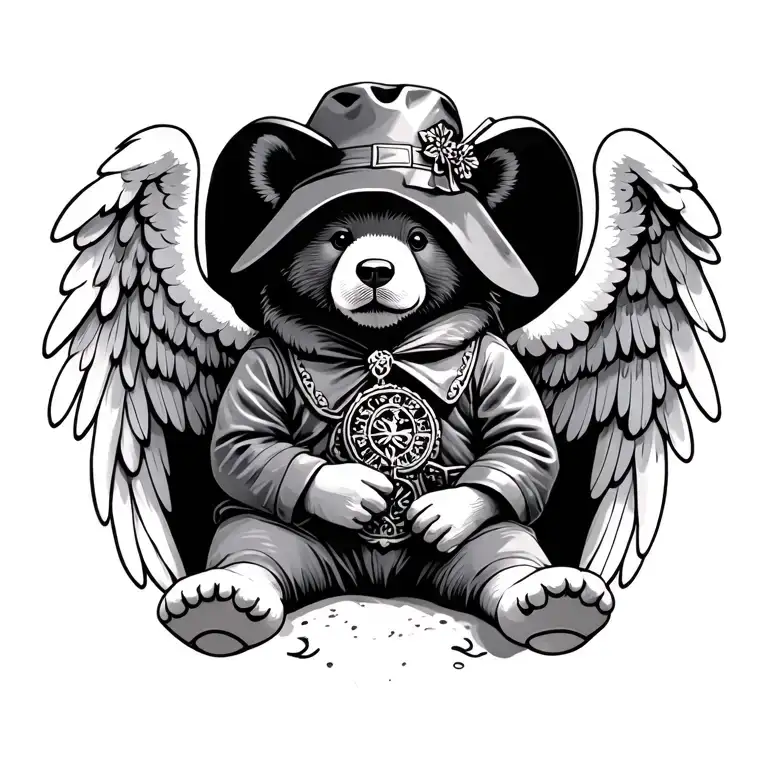 paddington bear guardian angel wings tattoo design idea