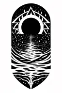 the sun melting into flowing water that drops off into rain drops. tattoo design idea