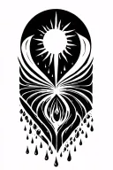 the sun melting into flowing water that drops off into rain drops. tattoo design idea