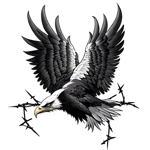 eagle wings with barbed wire wrapped tattoo design idea