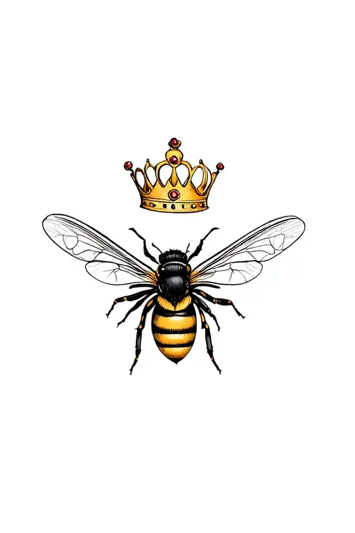 Queen honey bee with crown holding book tattoo design idea
