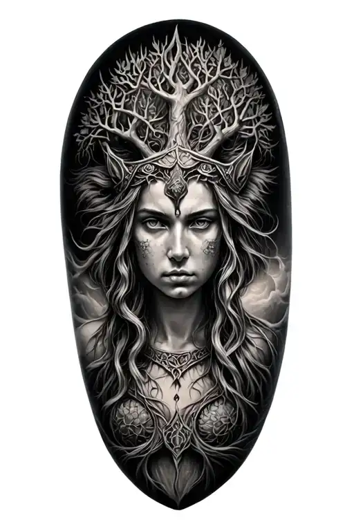 whole freya norse goddes grouing yggdrasil tree tattoo tattoo design idea