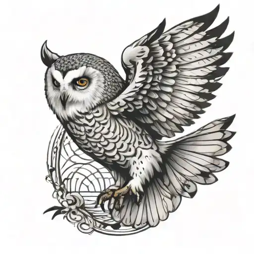 hedwig flying owl tattoo design idea