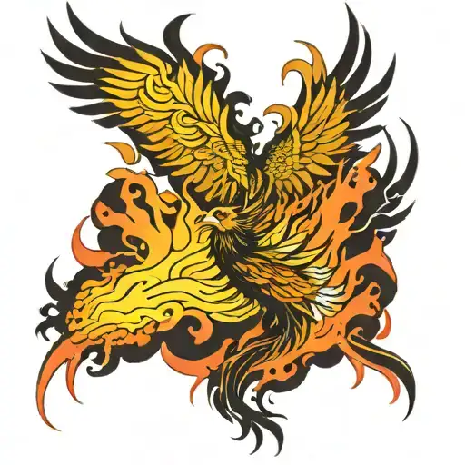 burning phoenix rising tattoo design idea
