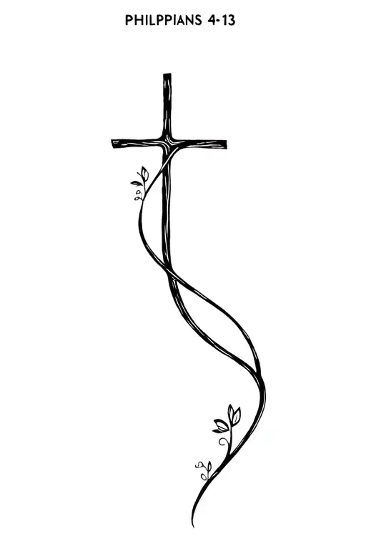 Philippians 4 13 with a prayer cross stem wrapped tattoo design idea