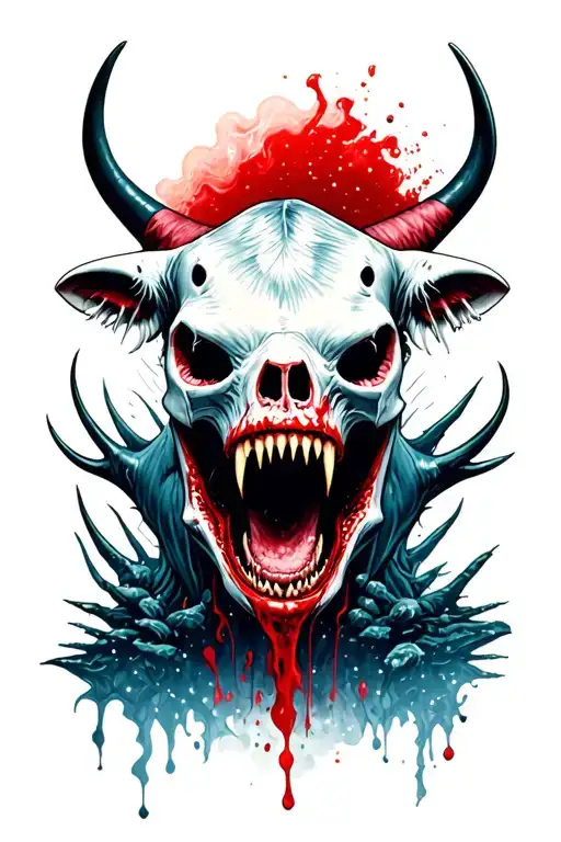 Horror horror schedule skull Biomechanics Sharp Klyki Blood Cosmos Cattle with Fangs Venom shark tattoo design idea