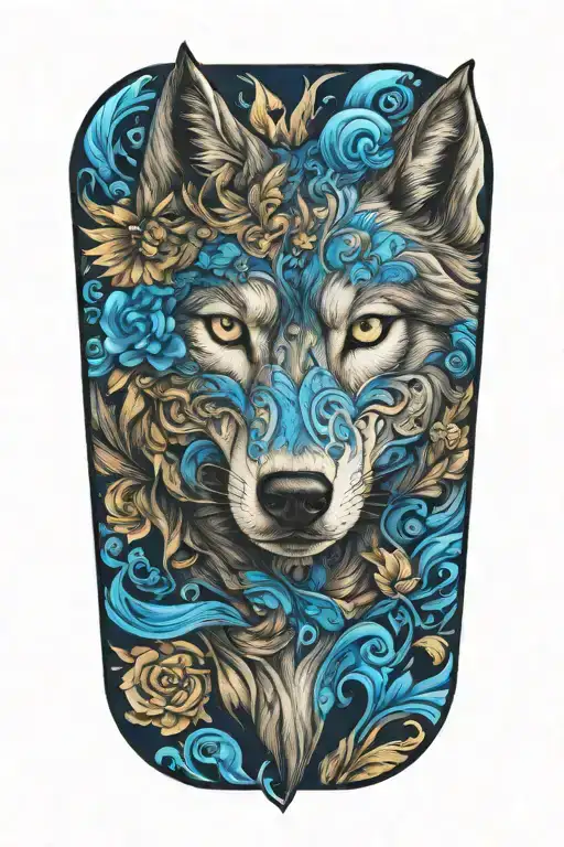 wolf blue eyes looking tattoo design idea